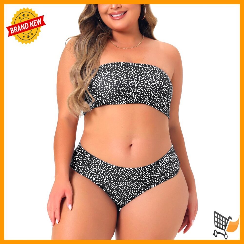 Plus Size Bandeau Bikini Set High Waist Off Shoulder Tropical Print - Picture 1 of 7